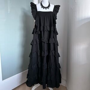 All Saints Elegant Black Ruffle Maxi Dress